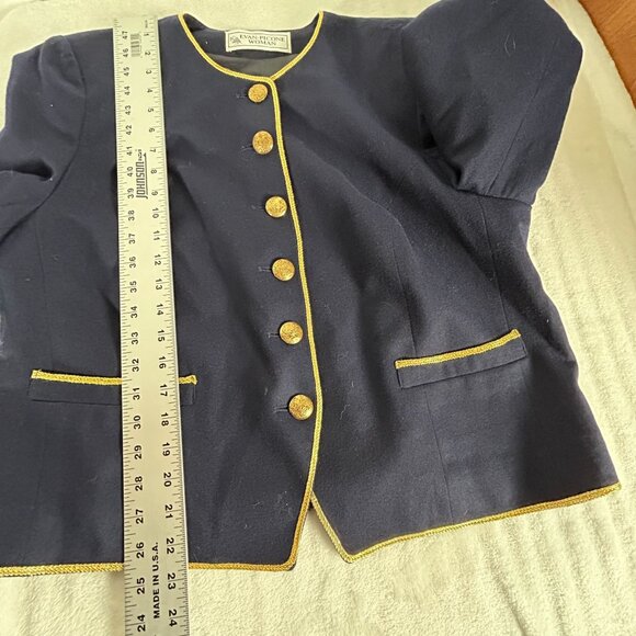 Vintage Evan-Picone Woman Navy Blue Blazer Jacket Gold Trim & Buttons Size 16W - Picture 9 of 9
